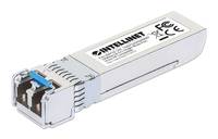 Weißes Intel-Markennetzwerk-Transceiver-Modul mit RJ45-Anschluss auf einfachem Hintergrund.