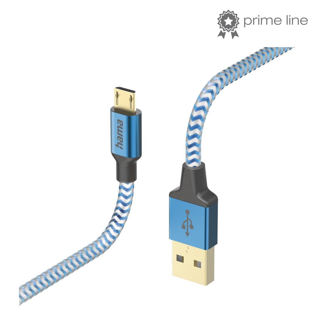 Hama Reflective Micro-USB-Kabel 1,5m Blau - Schnellladefähig