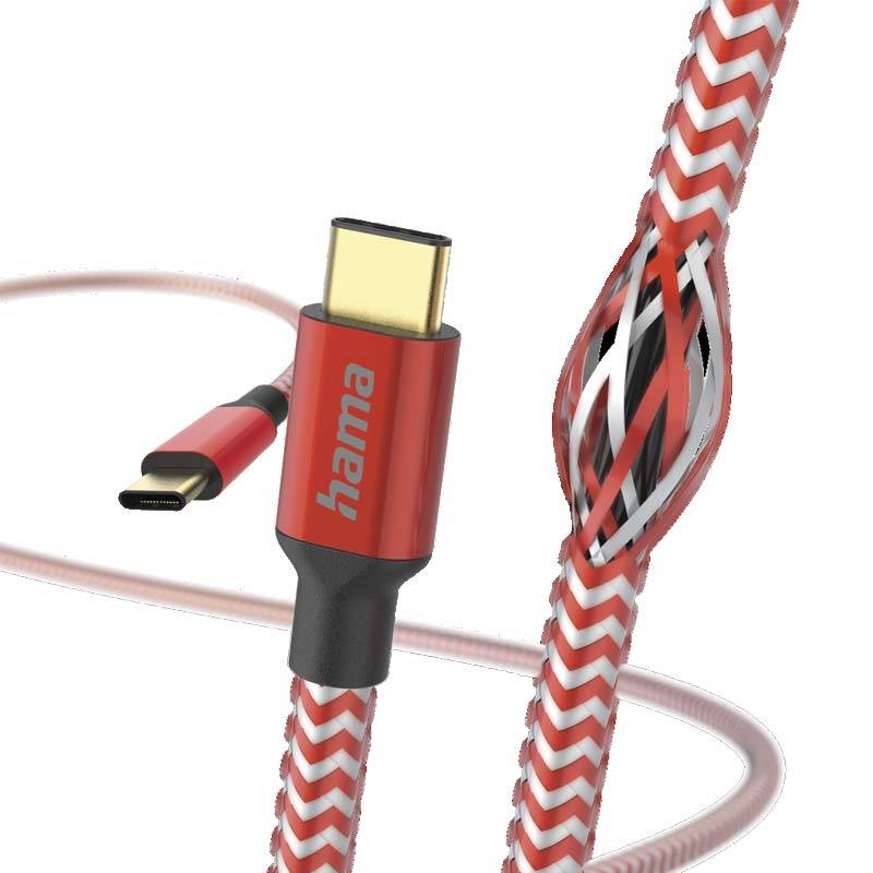 Hama Ladekabel "Reflective", USB-C - USB-C, 1,5 m, Nylon, Rot