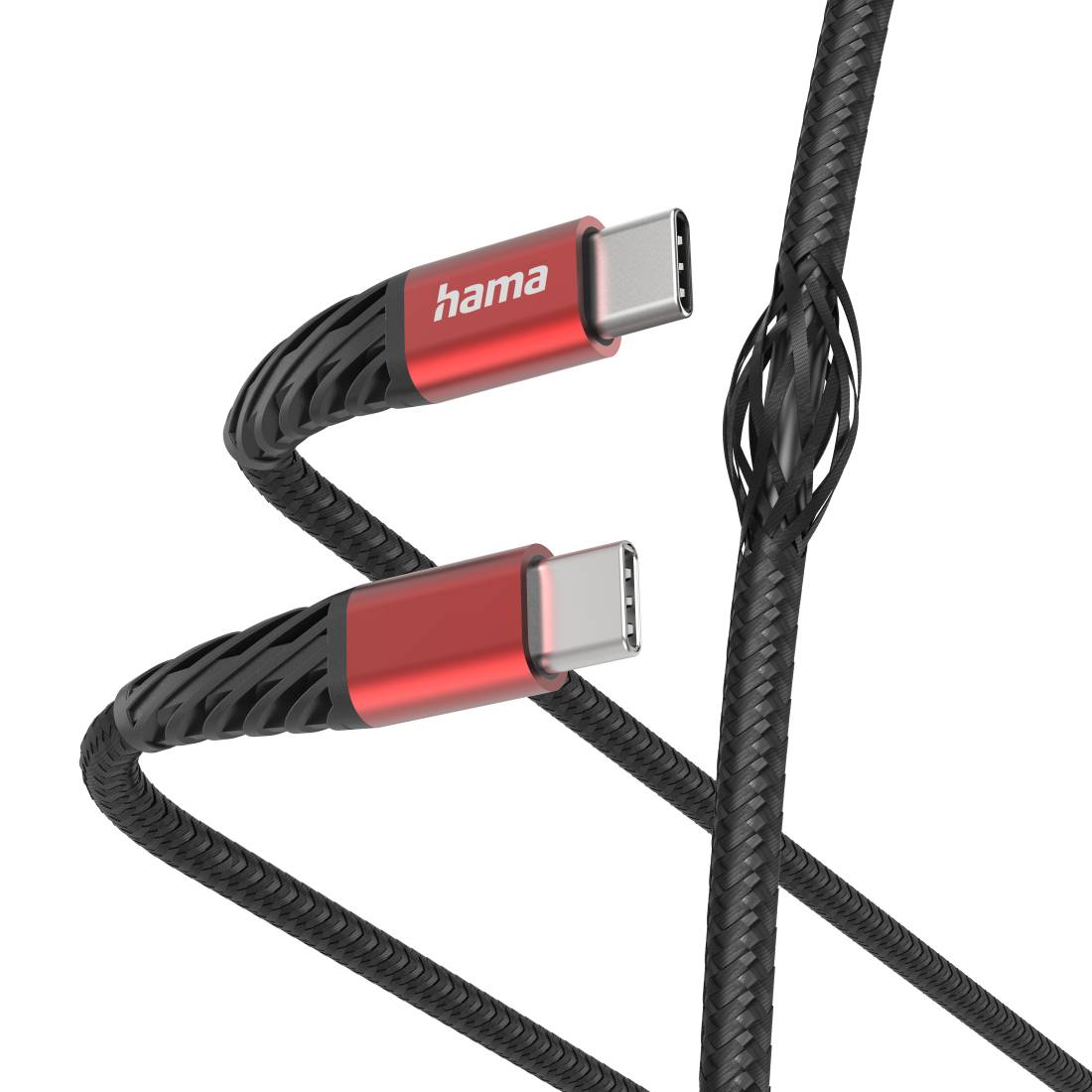 Hama USB-C auf USB-C Kabel, Nylon, 1,5m, Schwarz/Rot