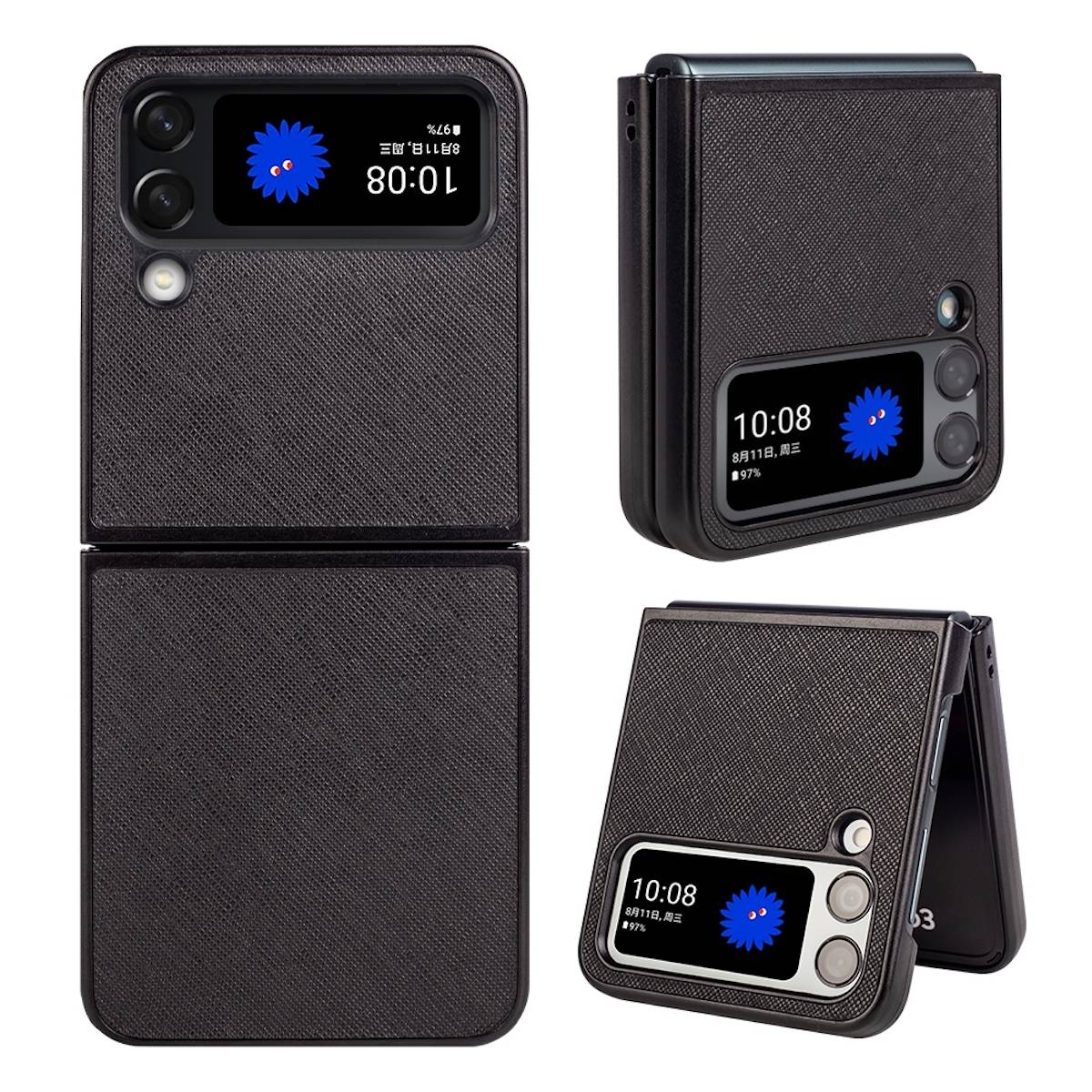 Für Samsung Galaxy Z Flip4 5G Design Cross Texture Cover Handy Tasche Hülle Etuis Muster Schwarz