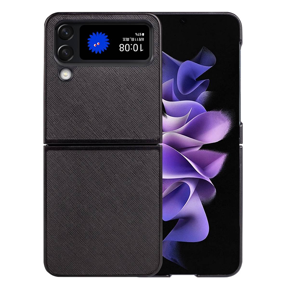 Für Samsung Galaxy Z Flip4 5G Design Cross Texture Cover Handy Tasche Hülle Etuis Muster Schwarz