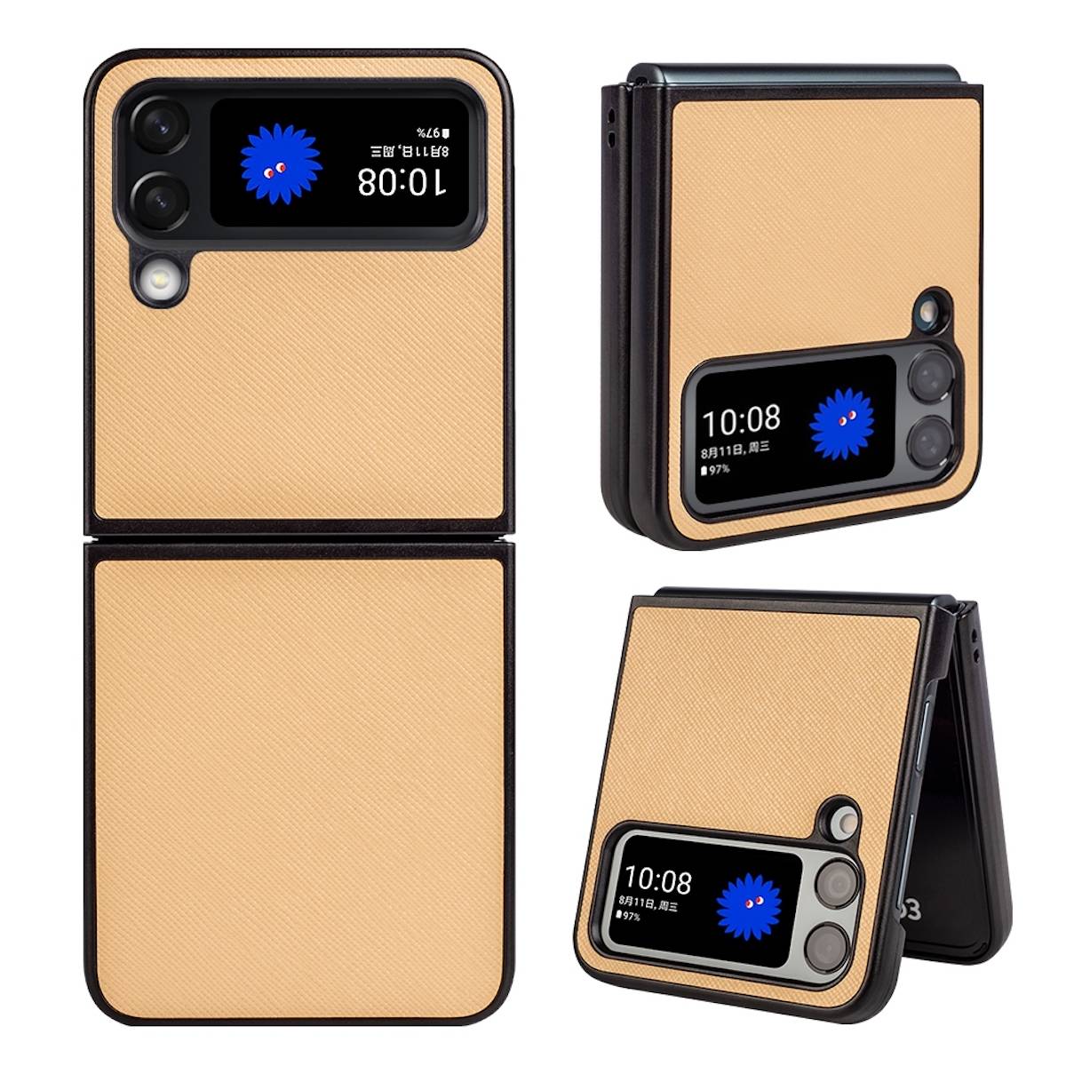 Für Samsung Galaxy Z Flip4 5G Design Cross Texture Cover Handy Tasche Hülle Etuis Muster Gelb