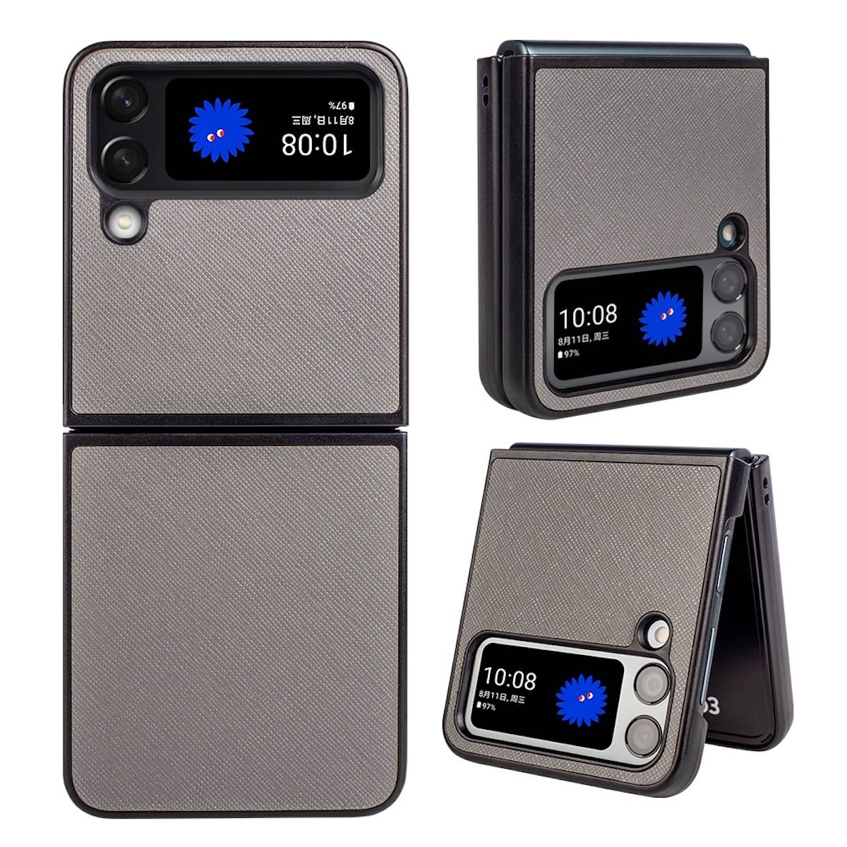 Für Samsung Galaxy Z Flip4 5G Design Cross Texture Cover Handy Tasche Hülle Etuis Muster Grau
