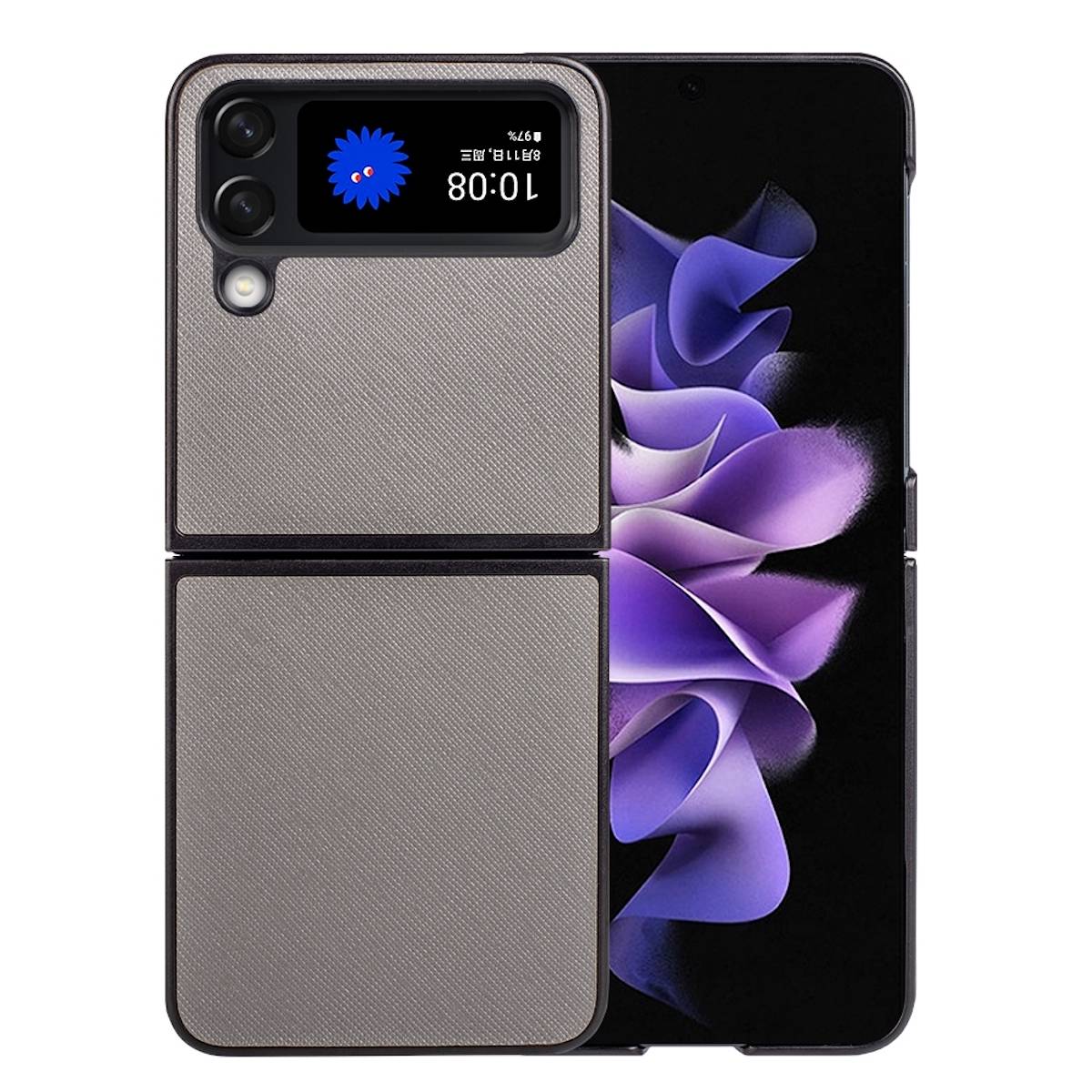 Für Samsung Galaxy Z Flip4 5G Design Cross Texture Cover Handy Tasche Hülle Etuis Muster Grau