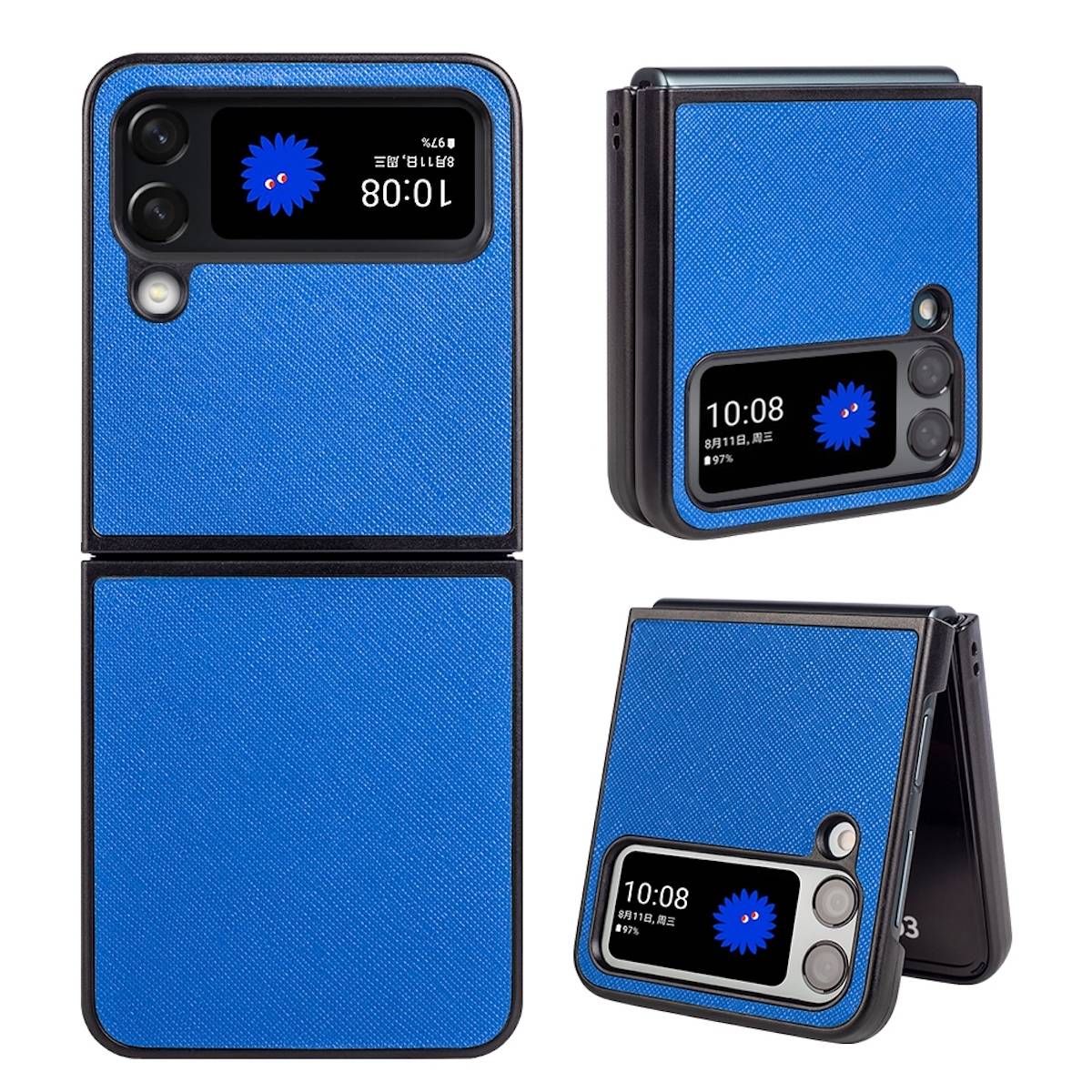Für Samsung Galaxy Z Flip4 5G Design Cross Texture Cover Handy Tasche Hülle Etuis Muster Blau