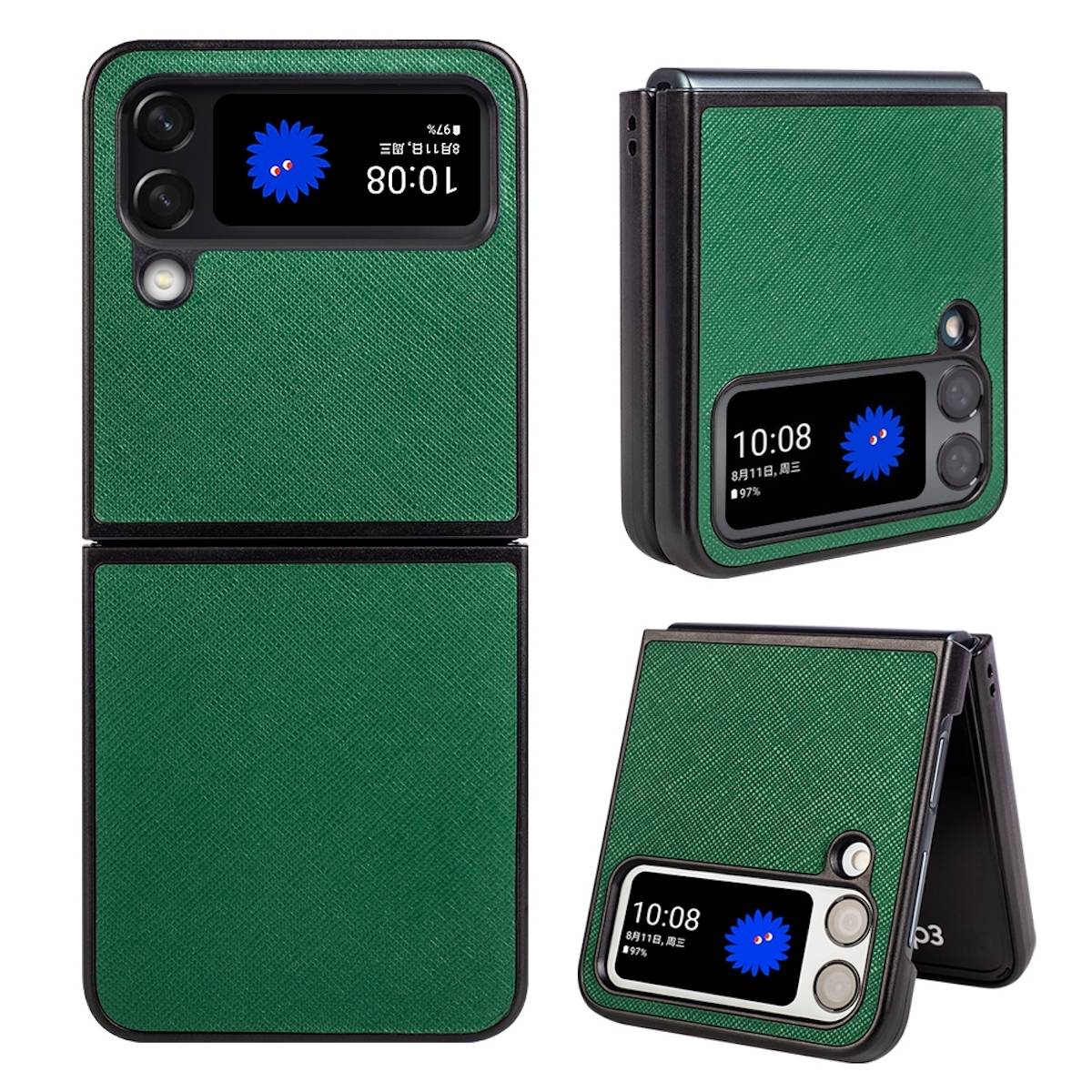 Für Samsung Galaxy Z Flip4 5G Design Cross Texture Cover Handy Tasche Hülle Etuis Muster Grün