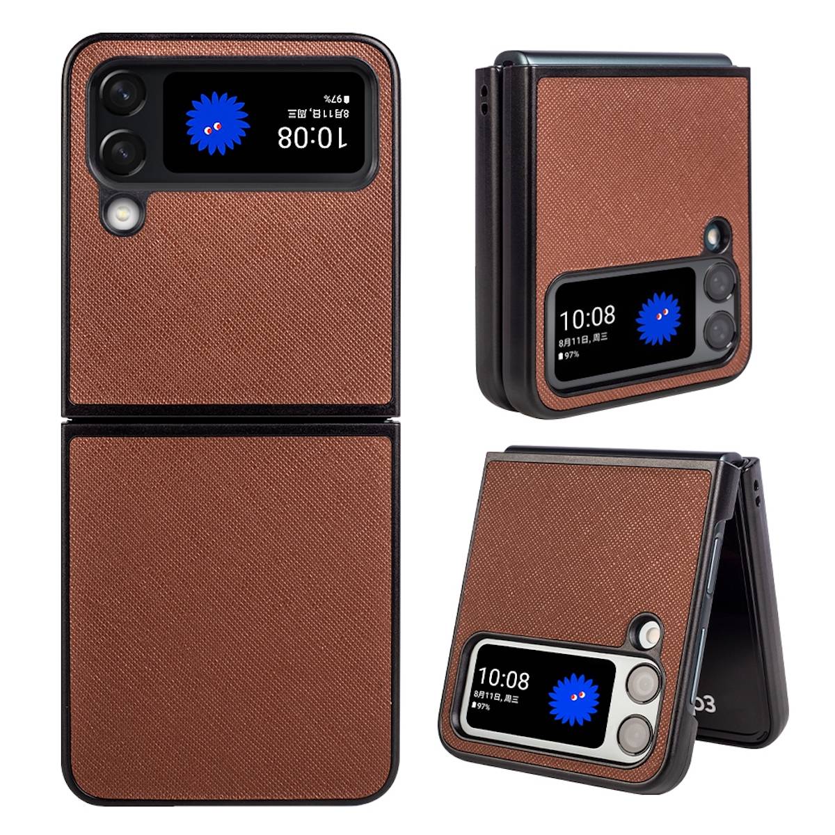 Für Samsung Galaxy Z Flip4 5G Design Cross Texture Cover Handy Tasche Hülle Etuis Muster Braun