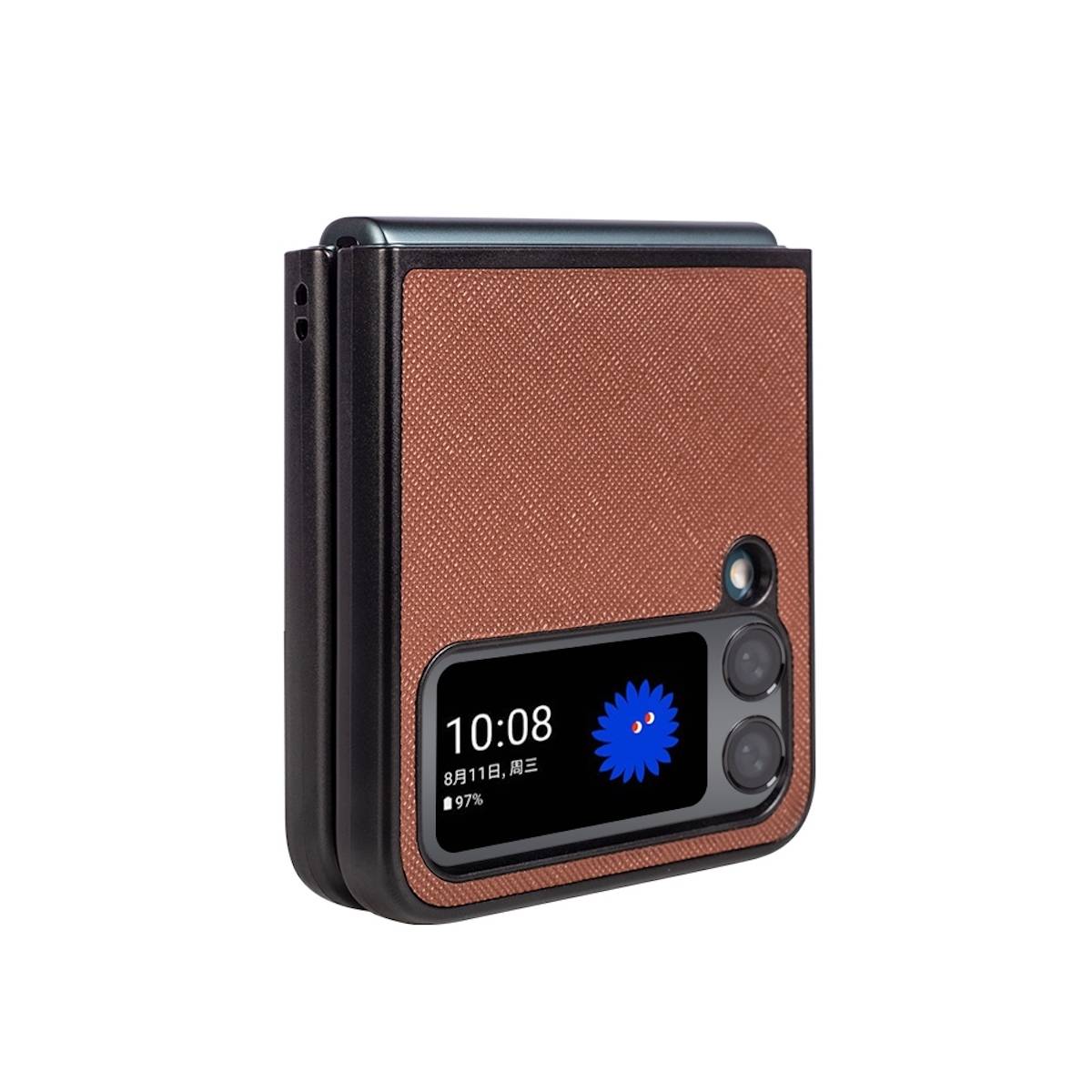 Für Samsung Galaxy Z Flip4 5G Design Cross Texture Cover Handy Tasche Hülle Etuis Muster Braun