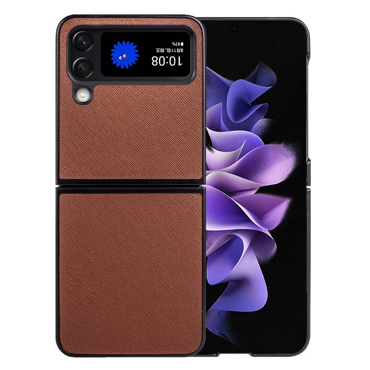 Für Samsung Galaxy Z Flip4 5G Design Cross Texture Cover Handy Tasche Hülle Etuis Muster Braun