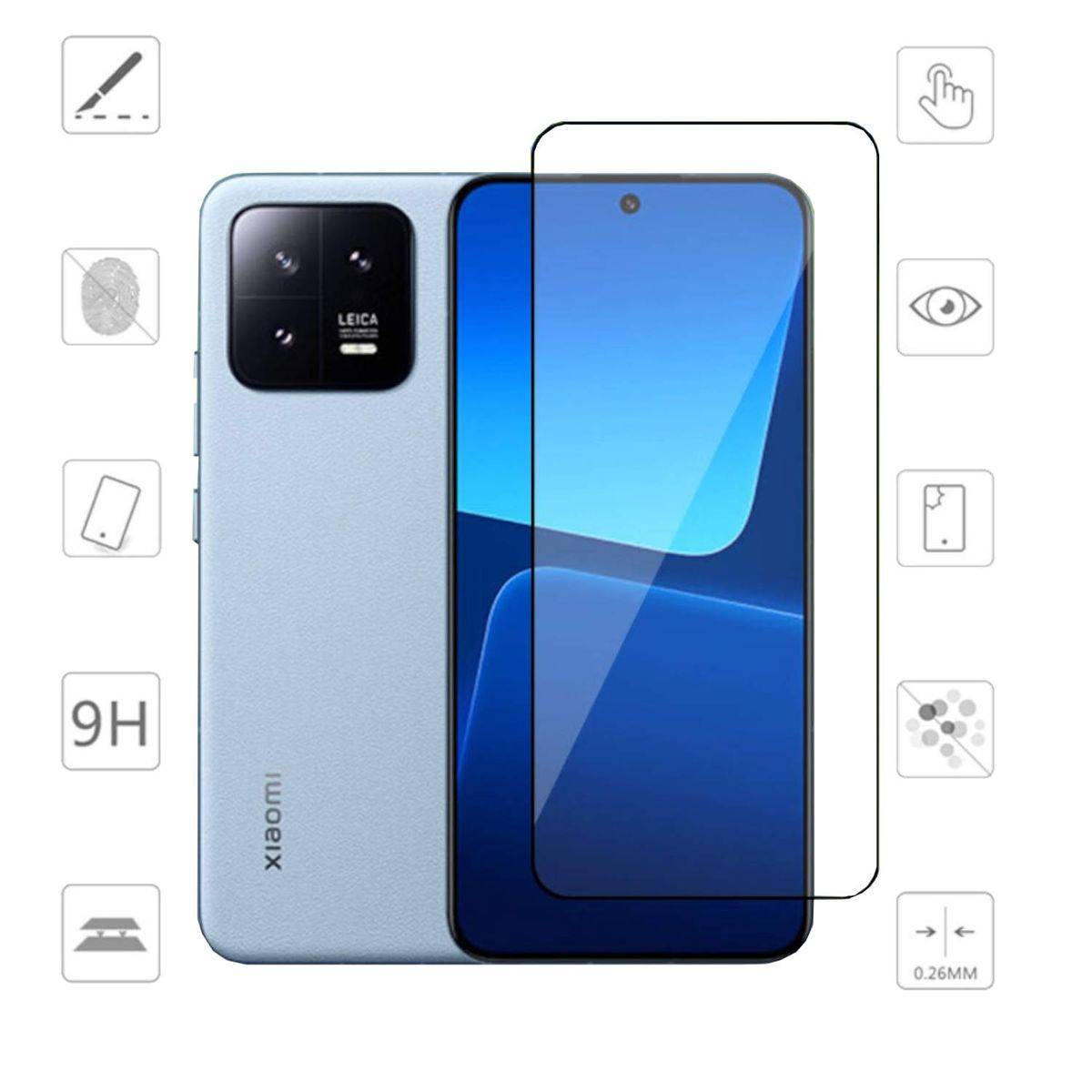 Für Xiaomi 13 3D Premium 0,3 mm H9 Hart Glas Schwarz Folie Schutz Hülle Neu