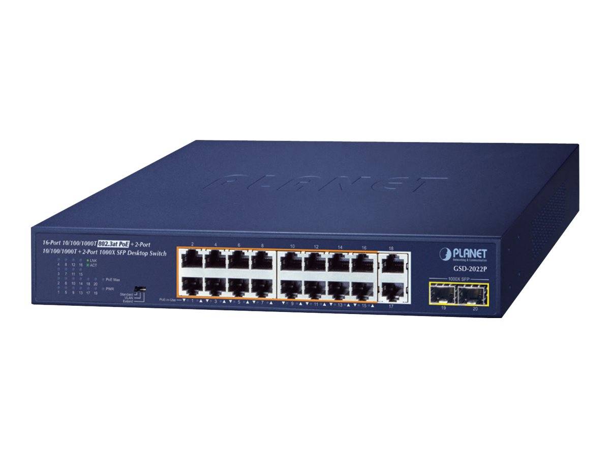 PLANET GSD-2022P - Switch - unmanaged - 16 x 10/100/1000 (PoE+)