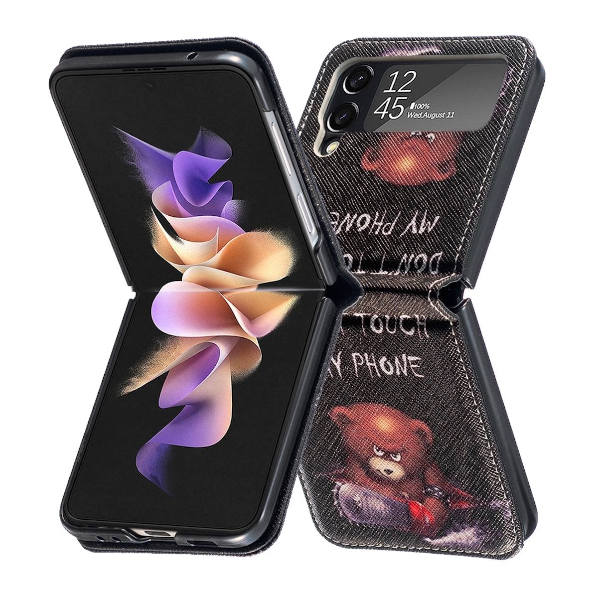 Für Samsung Galaxy Z Flip4 5G Design Kunst Leder Motiv 1 Cover Handy Tasche Hülle Etuis Muster