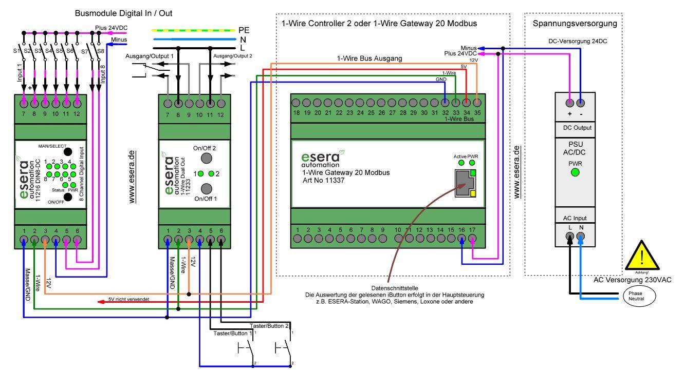 1-Wire Dual Schaltmodul Pro 230V 10/16A mit Tasterschnittstelle