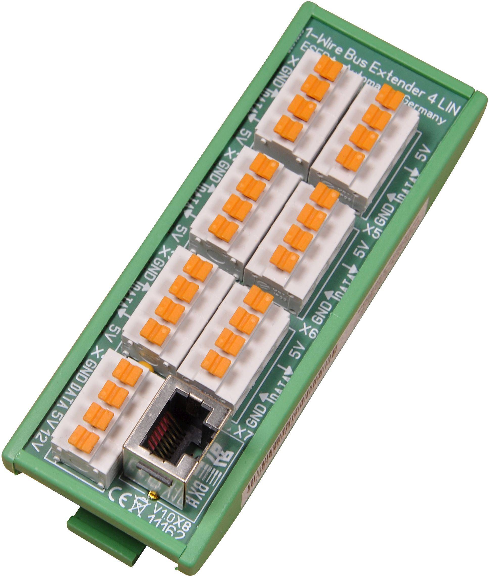 1-Wire Verteiler 4, lineare Bustopologie mit Push-In-Klemmen