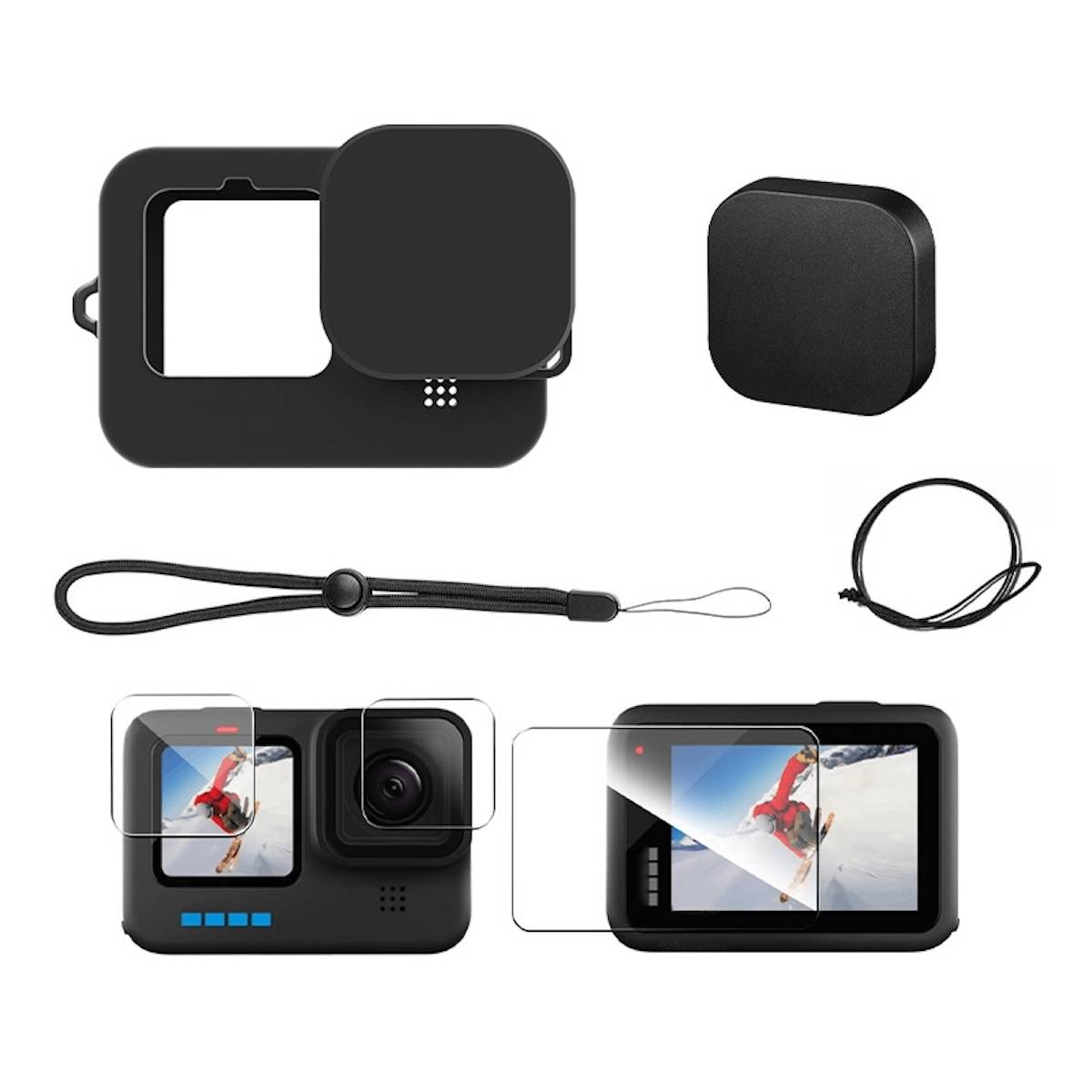 Produktset Hülle TPU + Hart Glas Schwarz für GoPro HERO9 / HERO10 Schutz Zubehör