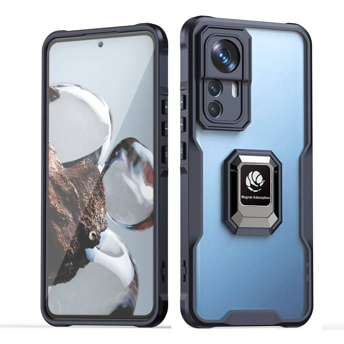 Für Xiaomi 12 / 12X TPU / PC Design Armor Magnet Ring Cover Handy Tasche Hülle Schutz Etuis Schwarz Neu