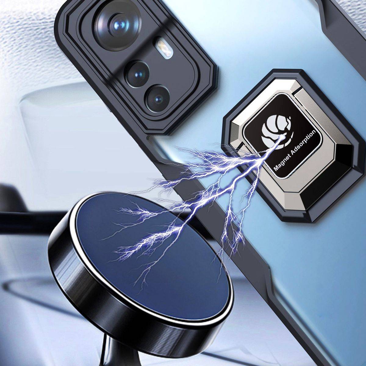 Für Xiaomi 12 / 12X TPU / PC Design Armor Magnet Ring Cover Handy Tasche Hülle Schutz Etuis Schwarz Neu