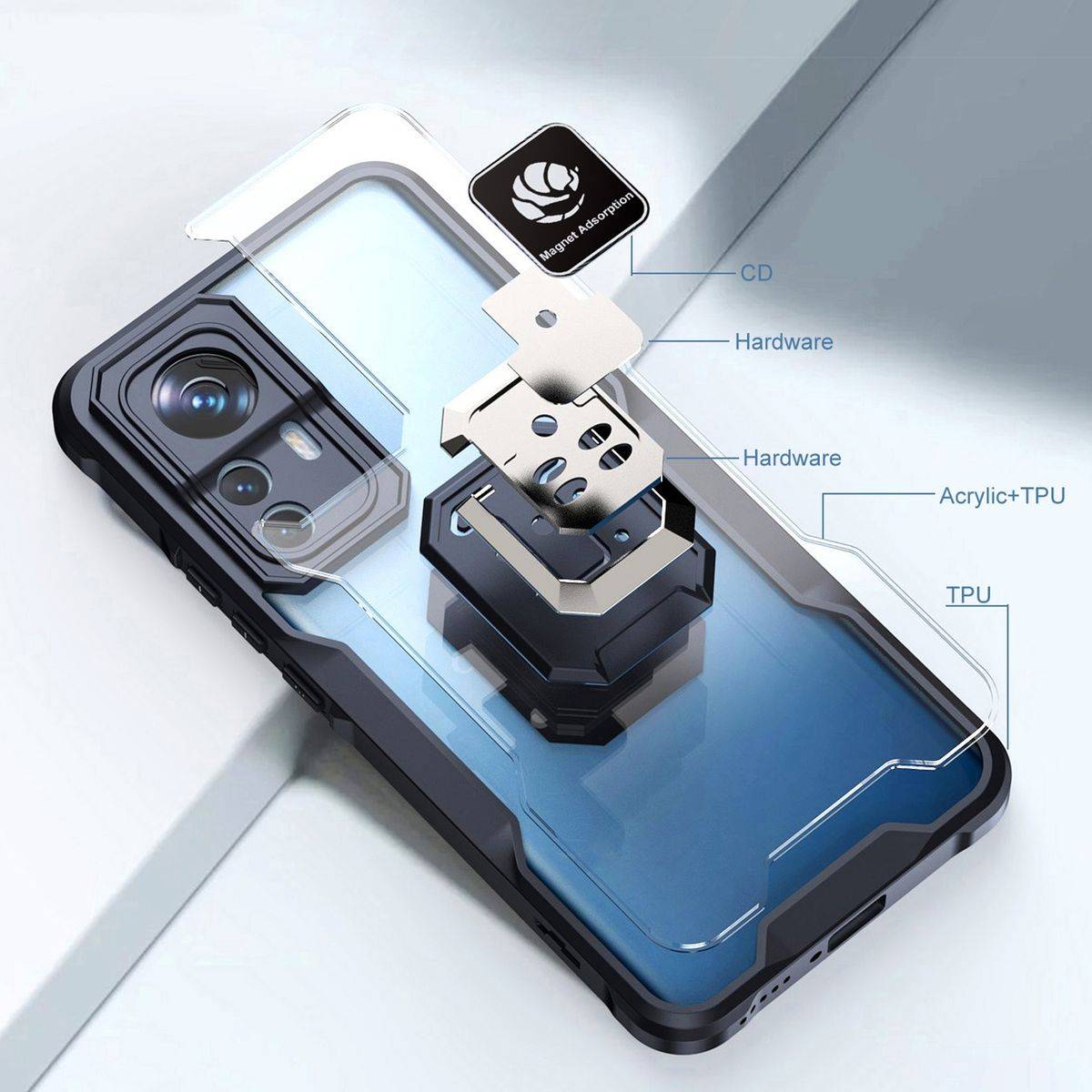 Für Xiaomi 12 / 12X TPU / PC Design Armor Magnet Ring Cover Handy Tasche Hülle Schutz Etuis Schwarz Neu