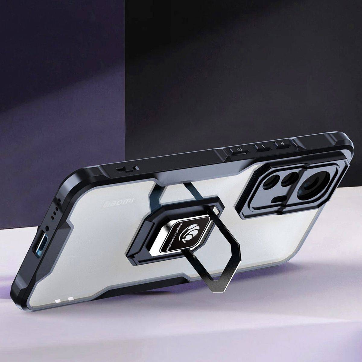 Für Xiaomi 12 / 12X TPU / PC Design Armor Magnet Ring Cover Handy Tasche Hülle Schutz Etuis Schwarz Neu