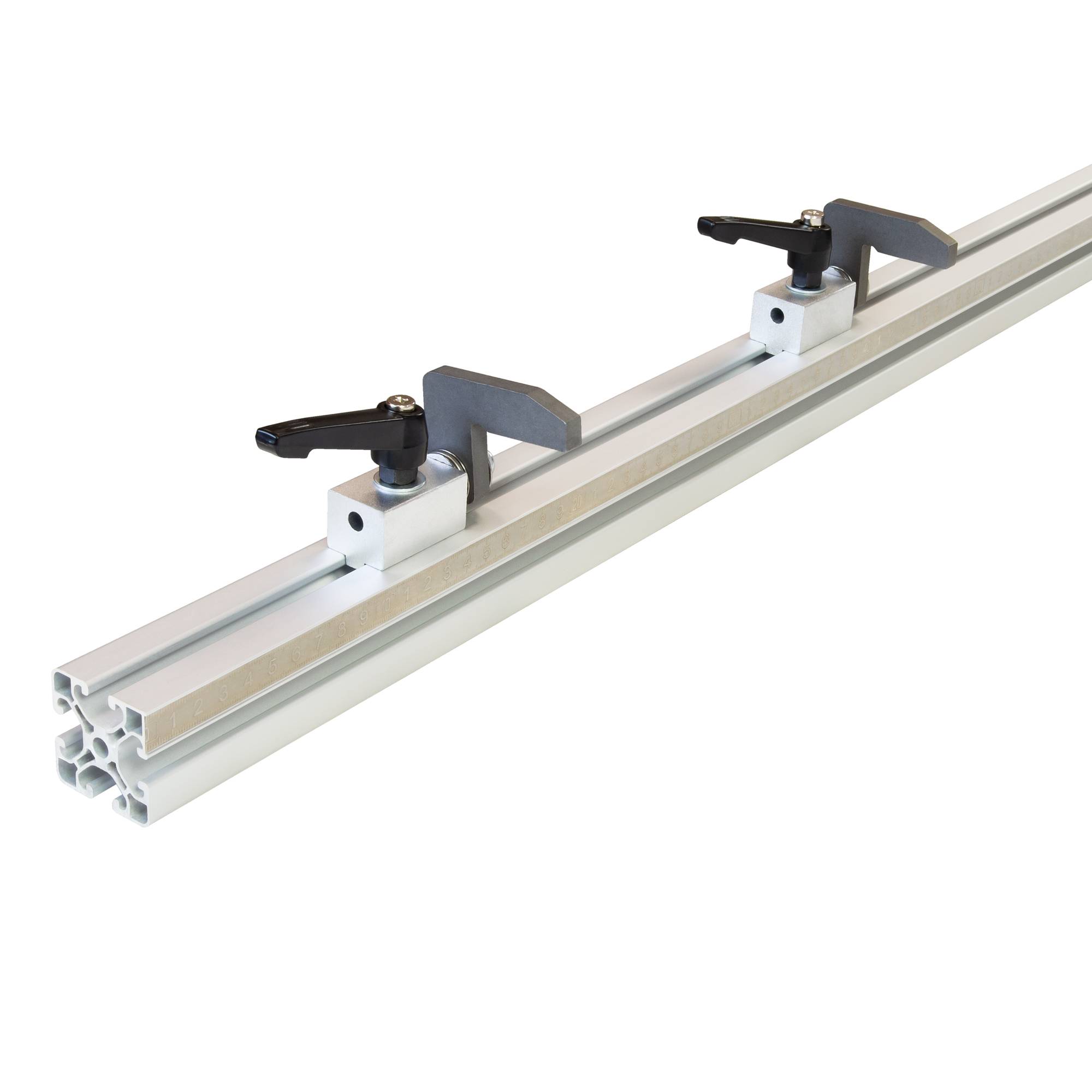 SCHMIDT systemprofile Längenanschlag D 2m Aluminium-Profil Säge-Anschlag 1m-1m Mitte Maßband 2x Ablängklappe