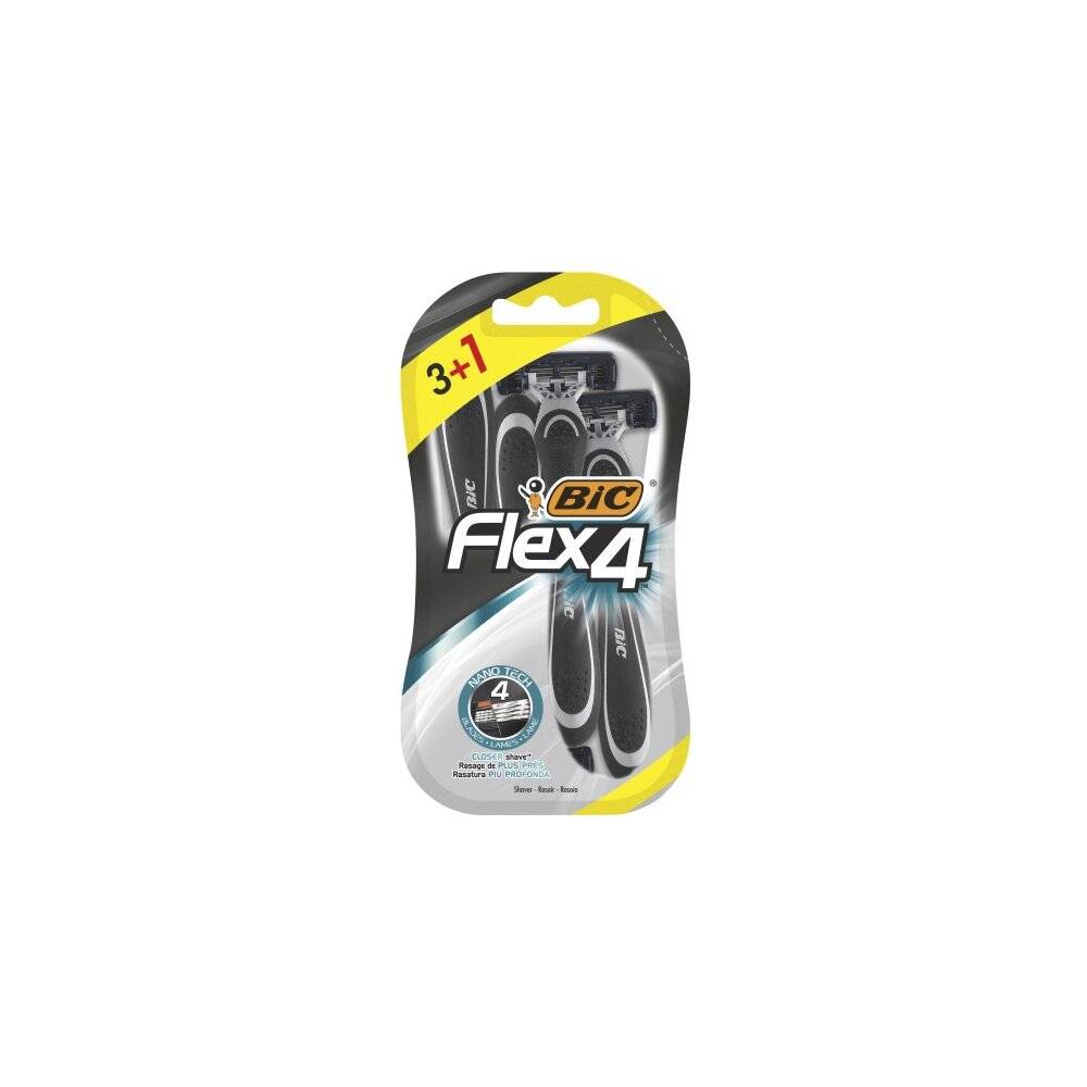 Bic Flex 4 Men's Shaver, 4 Pieces Razors 3 + 1 Bonus