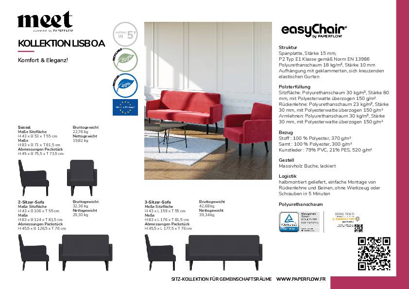 Paperflow Sessel LISBOA LFTV.01.02 Samt sw/gr