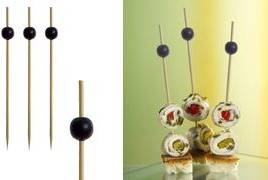 PAPSTAR Fingerfood-Spieße ''Black Pearl'', Länge: 125 mm aus Bambus mit einer schwarzen Perle, in Pappbox