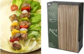 PAPSTAR Schaschlikspieße ''pure'', aus Bambus, Länge: 200 mm Durchmesser: 3 mm, im Papptray mit transparenter Haube