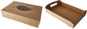 PAPSTAR Cateringbox ''pure'', 557 x 376 x 80 mm, braun aus ungebleichtem Frischfaserkarton mit Bio-Beschichtung,