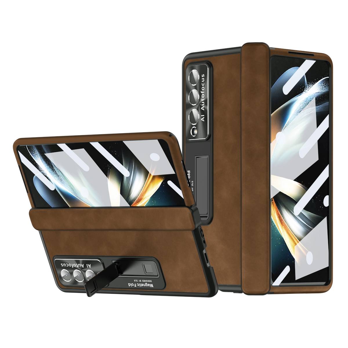 Für Samsung Galaxy Z Fold4 5G All-inclusive 360 Grad Napa Magnetische Handy Tasche Etuis Braun Neu