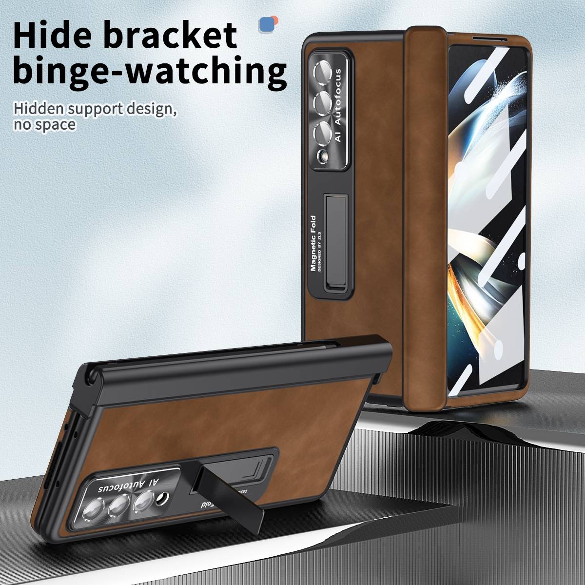 Für Samsung Galaxy Z Fold4 5G All-inclusive 360 Grad Napa Magnetische Handy Tasche Etuis Braun Neu