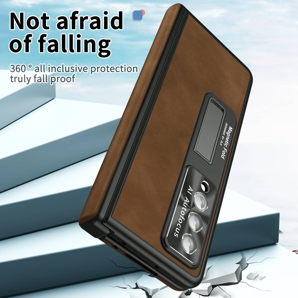 Für Samsung Galaxy Z Fold4 5G All-inclusive 360 Grad Napa Magnetische Handy Tasche Etuis Braun Neu