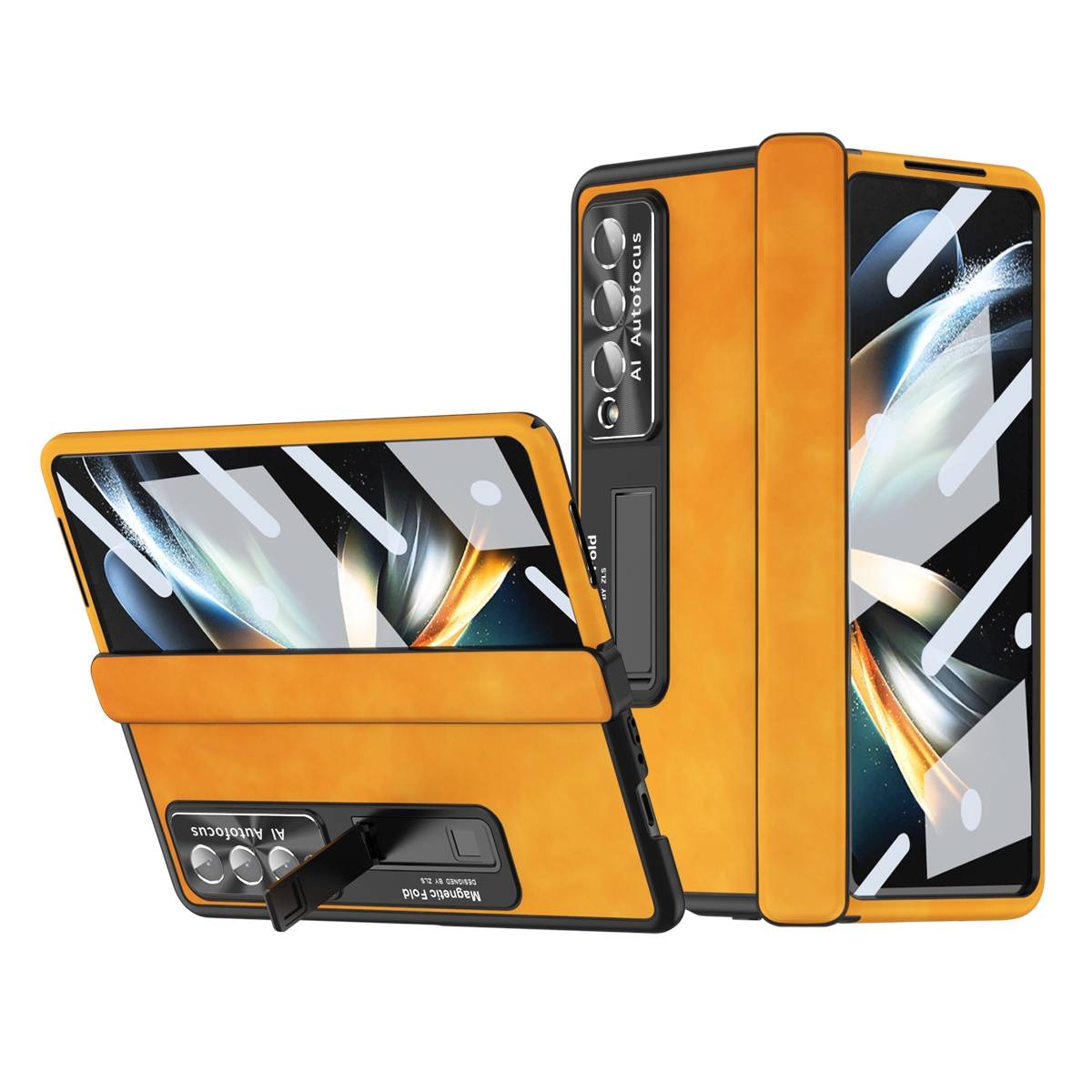 Für Samsung Galaxy Z Fold4 5G All-inclusive 360 Grad Napa Magnetische Handy Tasche Etuis Gelb Neu