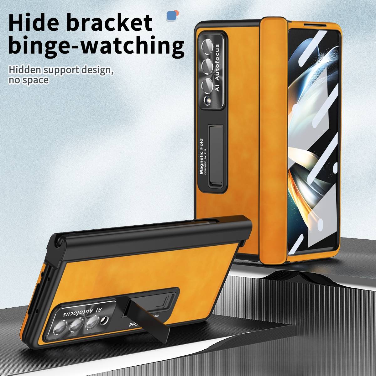 Für Samsung Galaxy Z Fold4 5G All-inclusive 360 Grad Napa Magnetische Handy Tasche Etuis Gelb Neu