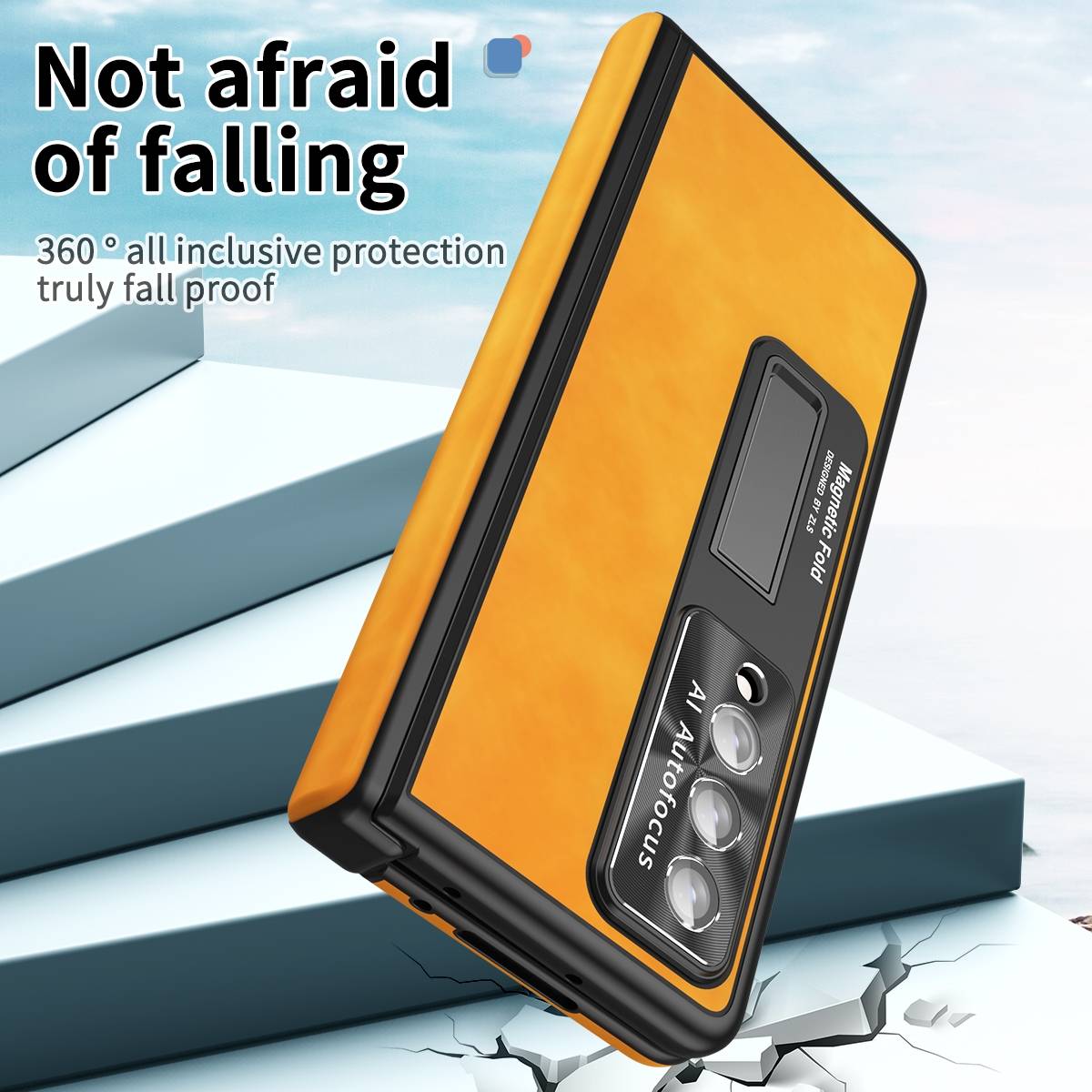 Für Samsung Galaxy Z Fold4 5G All-inclusive 360 Grad Napa Magnetische Handy Tasche Etuis Gelb Neu