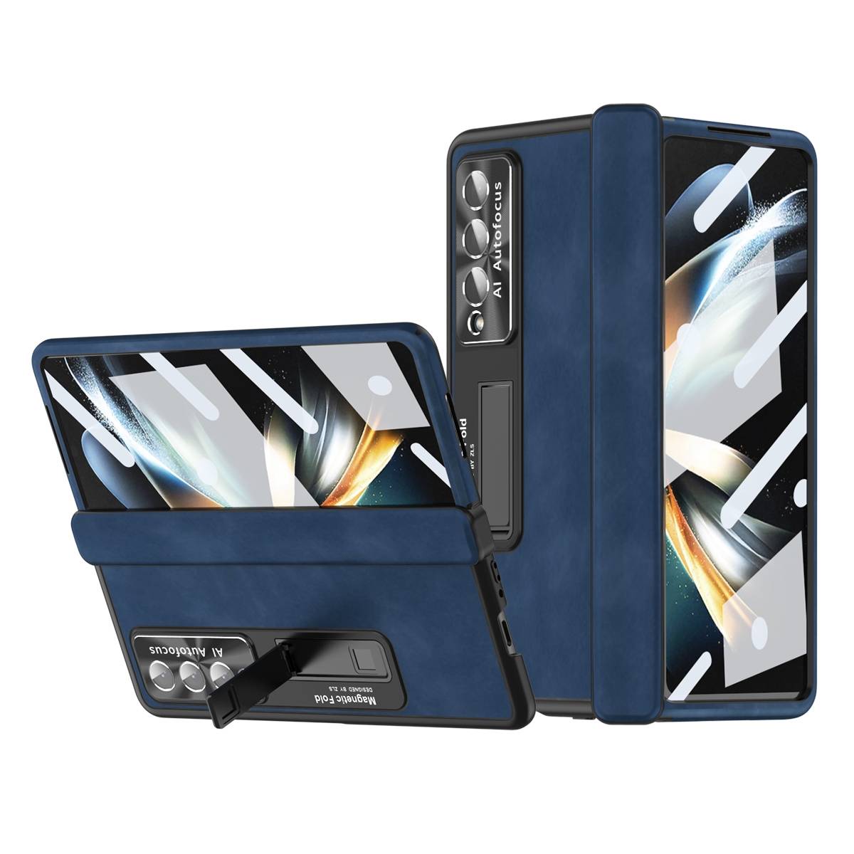 Für Samsung Galaxy Z Fold4 5G All-inclusive 360 Grad Napa Magnetische Handy Tasche Etuis Dunkelblau Neu