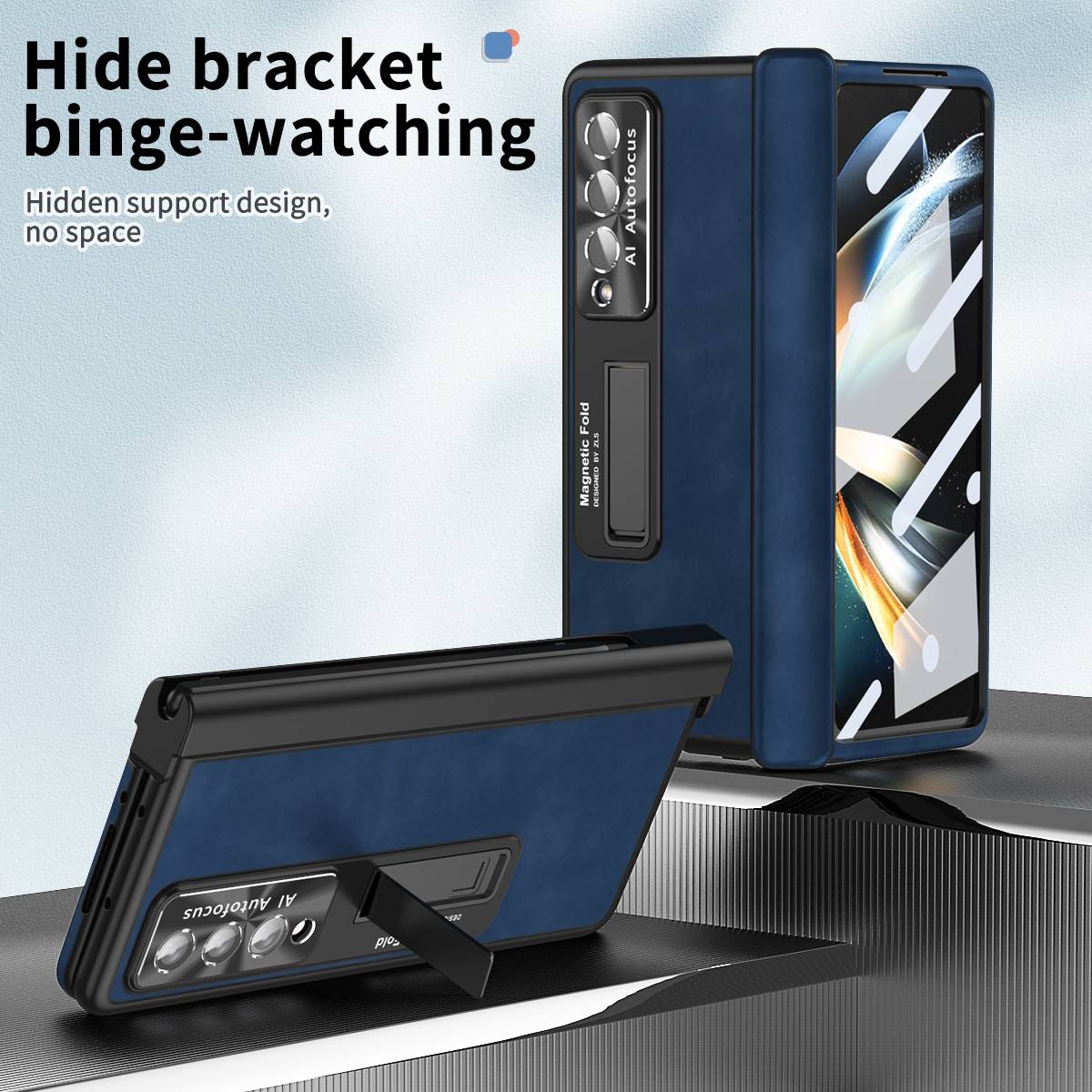 Für Samsung Galaxy Z Fold4 5G All-inclusive 360 Grad Napa Magnetische Handy Tasche Etuis Dunkelblau Neu