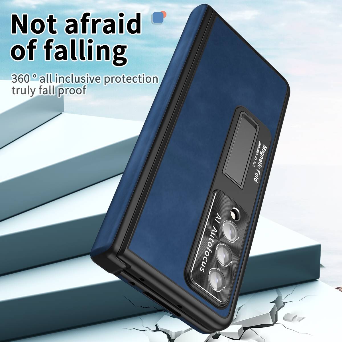 Für Samsung Galaxy Z Fold4 5G All-inclusive 360 Grad Napa Magnetische Handy Tasche Etuis Dunkelblau Neu