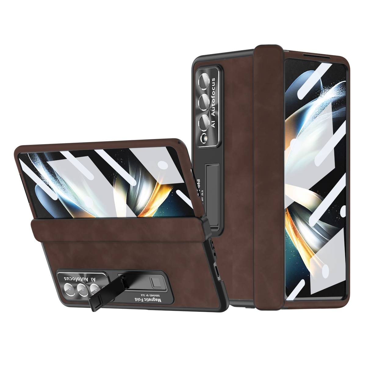 Für Samsung Galaxy Z Fold4 5G All-inclusive 360 Grad Napa Magnetische Handy Tasche Etuis Coffee Neu