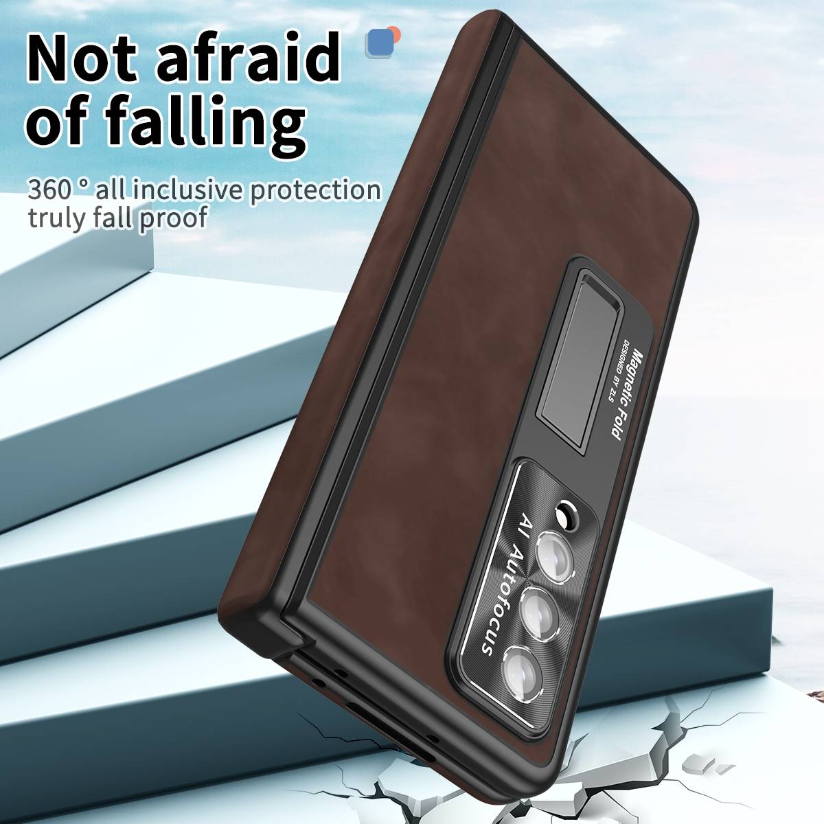 Für Samsung Galaxy Z Fold4 5G All-inclusive 360 Grad Napa Magnetische Handy Tasche Etuis Coffee Neu