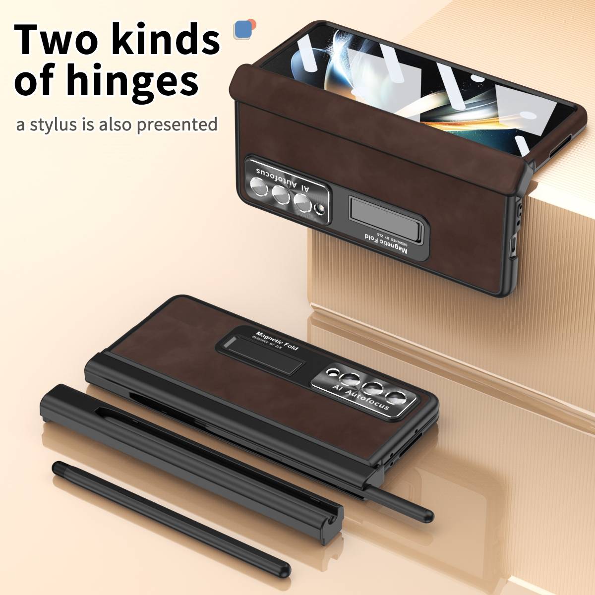 Für Samsung Galaxy Z Fold4 5G All-inclusive 360 Grad Napa Magnetische Handy Tasche Etuis Coffee Neu