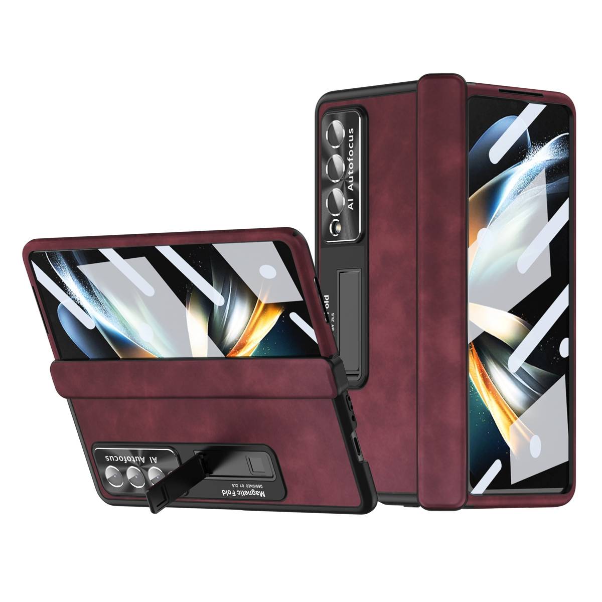 Für Samsung Galaxy Z Fold4 5G All-inclusive 360 Grad Napa Magnetische Handy Tasche Etuis Weinrot Neu