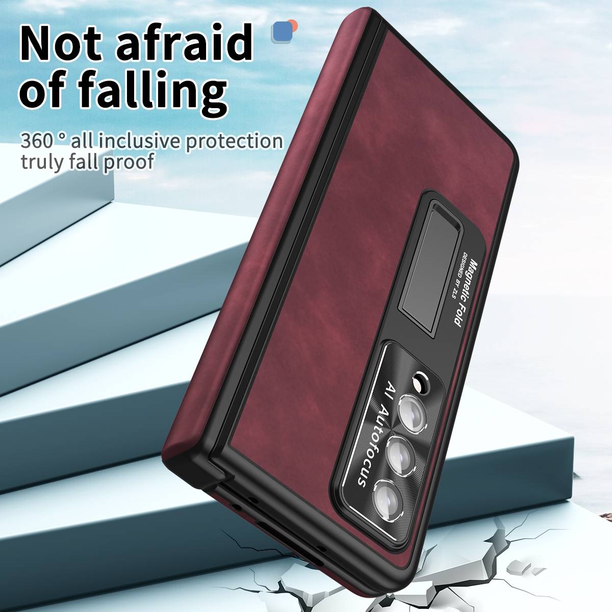 Für Samsung Galaxy Z Fold4 5G All-inclusive 360 Grad Napa Magnetische Handy Tasche Etuis Weinrot Neu