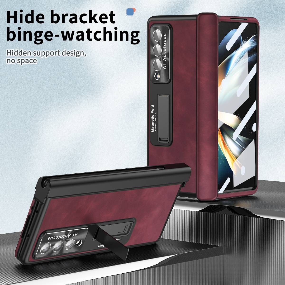 Für Samsung Galaxy Z Fold4 5G All-inclusive 360 Grad Napa Magnetische Handy Tasche Etuis Weinrot Neu