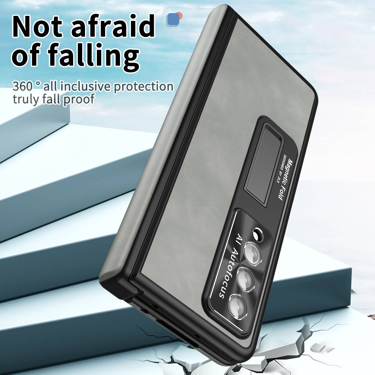 Für Samsung Galaxy Z Fold4 5G All-inclusive 360 Grad Napa Magnetische Handy Tasche Etuis Grau / Weiß Neu