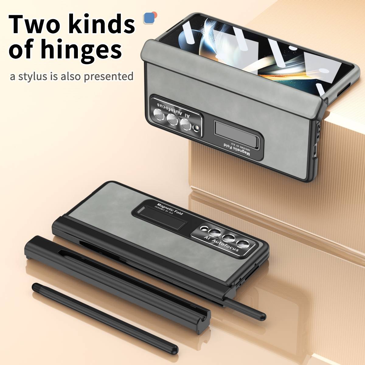 Für Samsung Galaxy Z Fold4 5G All-inclusive 360 Grad Napa Magnetische Handy Tasche Etuis Grau / Weiß Neu