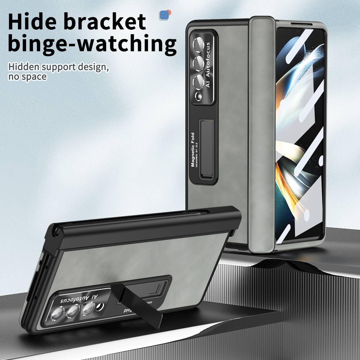 Für Samsung Galaxy Z Fold4 5G All-inclusive 360 Grad Napa Magnetische Handy Tasche Etuis Grau / Weiß Neu