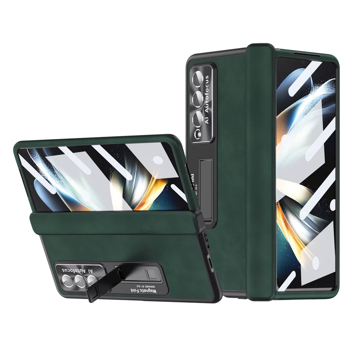 Für Samsung Galaxy Z Fold4 5G All-inclusive 360 Grad Napa Magnetische Handy Tasche Etuis Dunkel Grün Neu
