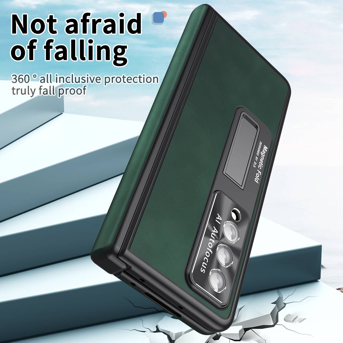 Für Samsung Galaxy Z Fold4 5G All-inclusive 360 Grad Napa Magnetische Handy Tasche Etuis Dunkel Grün Neu